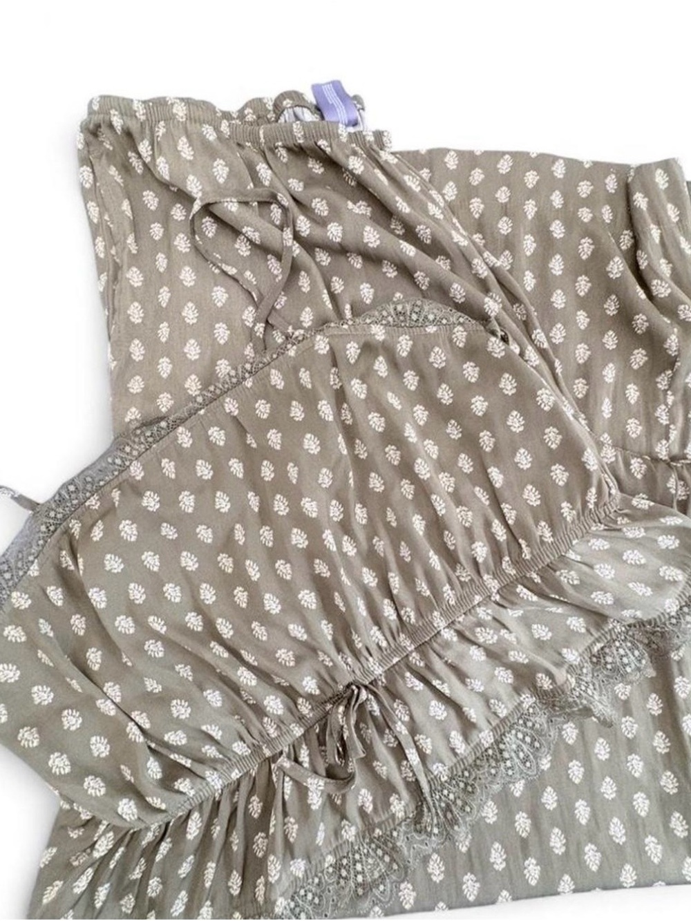 Auden Taupe and White Printed Cotton Pajama Set